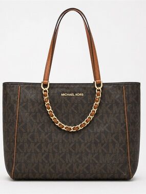 Michael Kors Brown Signature MK Chain Tote Bag